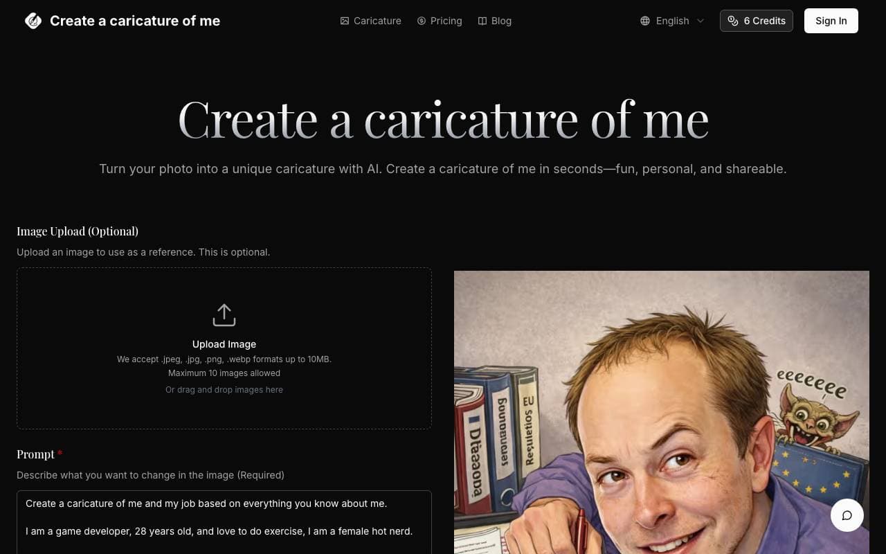 Create a Caricature of Me interface preview