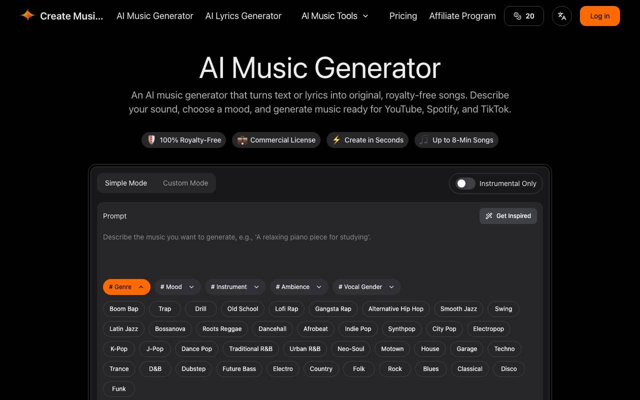 Create Music AI interface preview