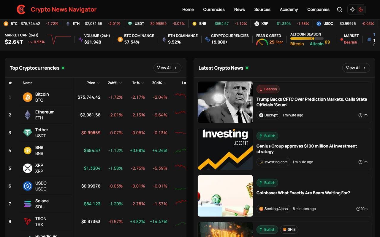 Crypto News Navigator interface preview