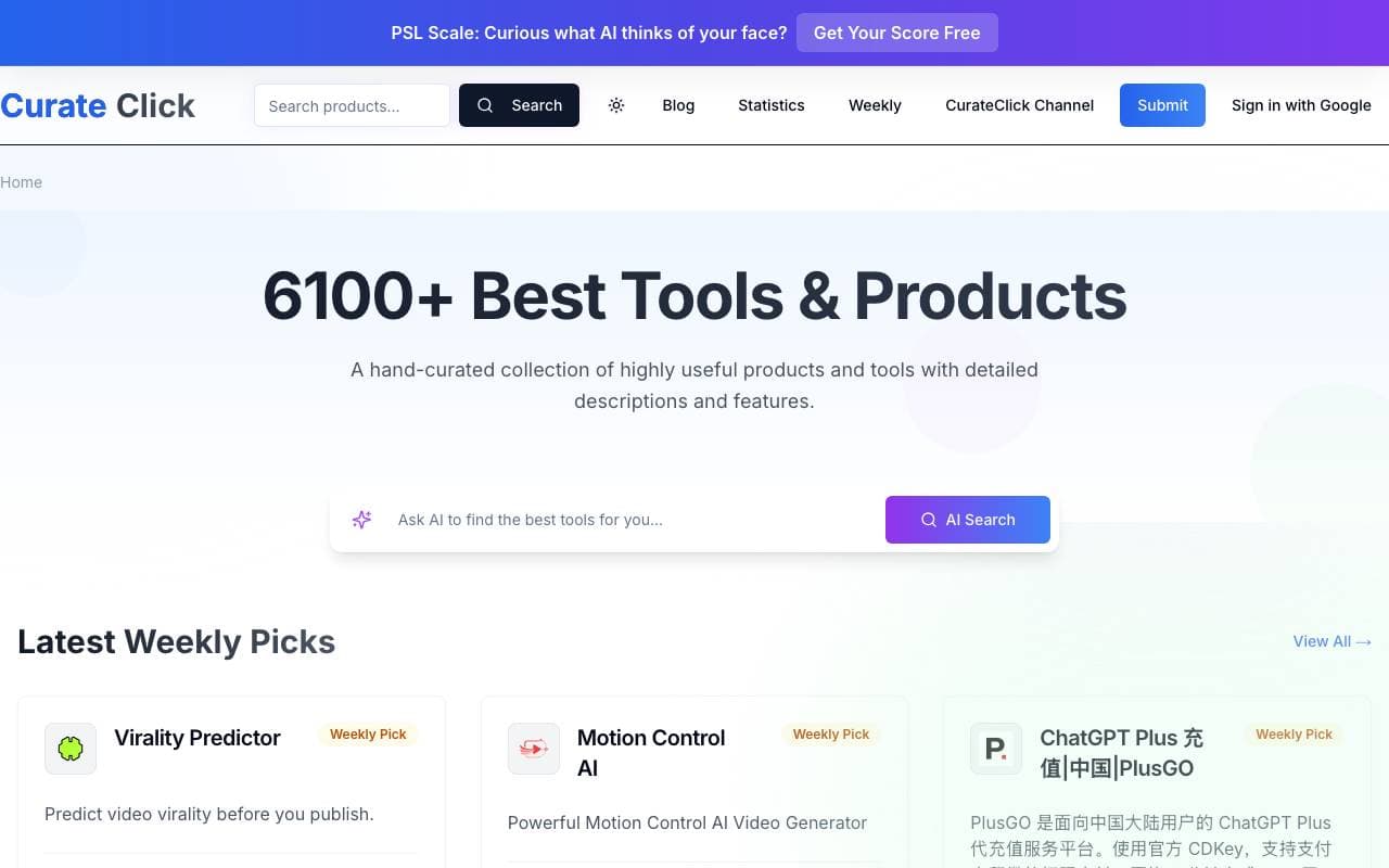 Curate Click interface preview