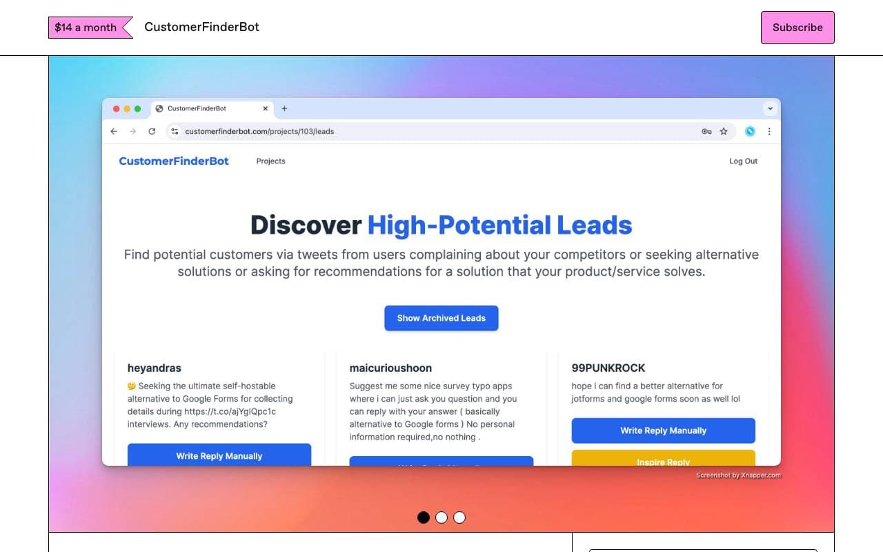 Customer Finder Bot interface preview