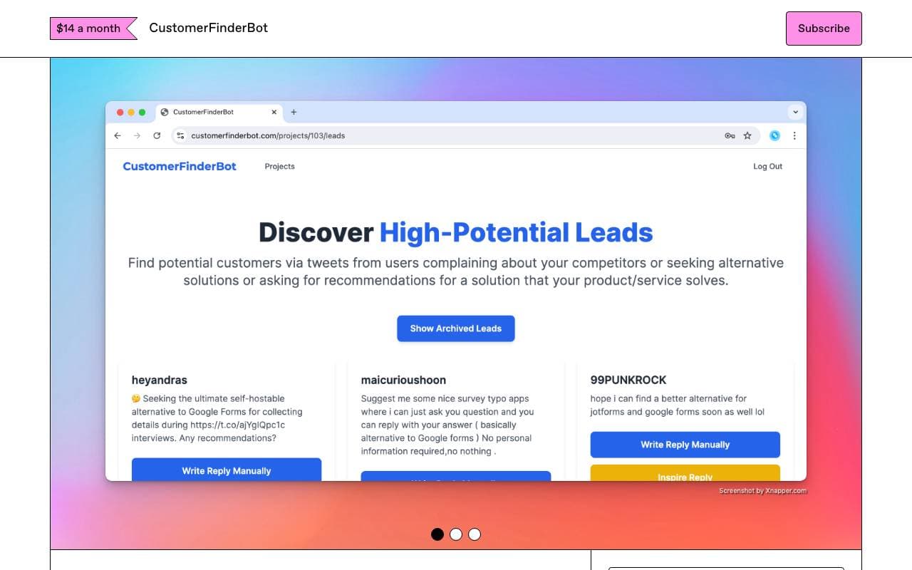 CustomerFinderBot interface preview