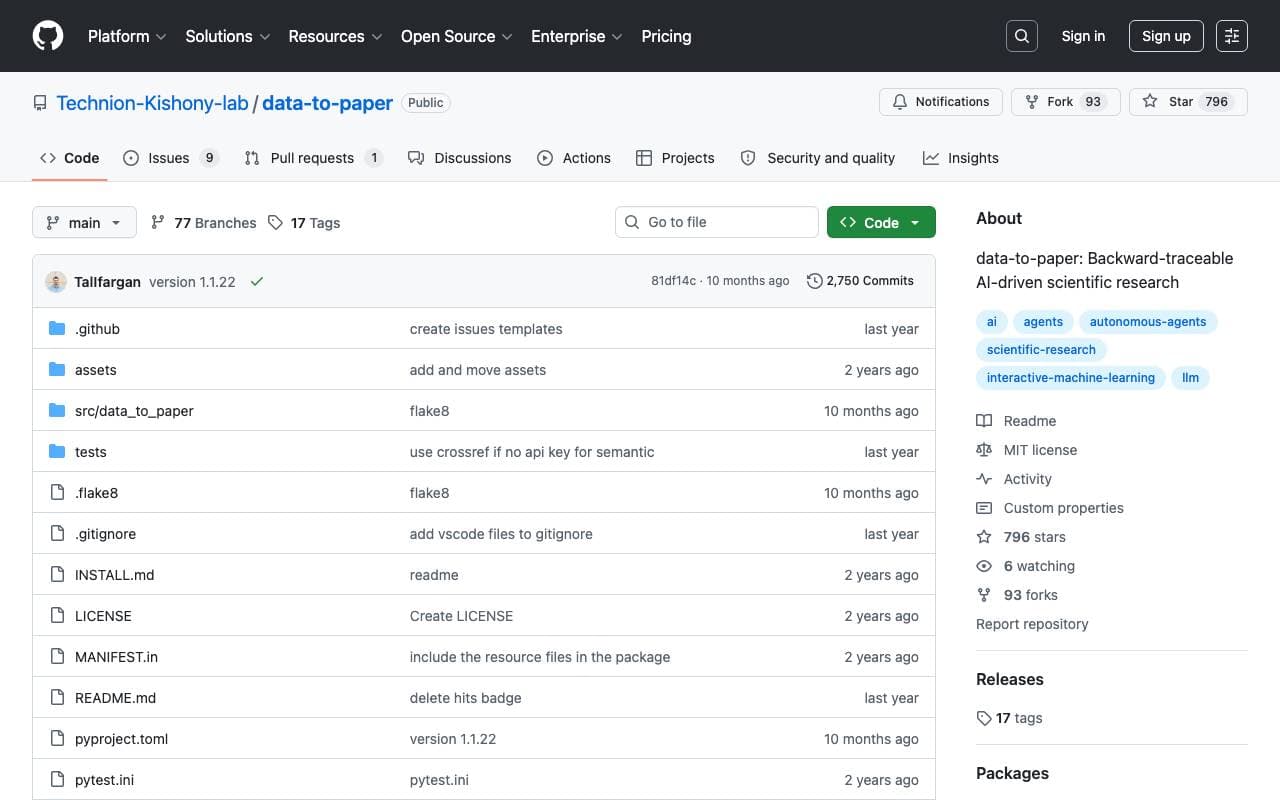 Data-to-Paper interface preview