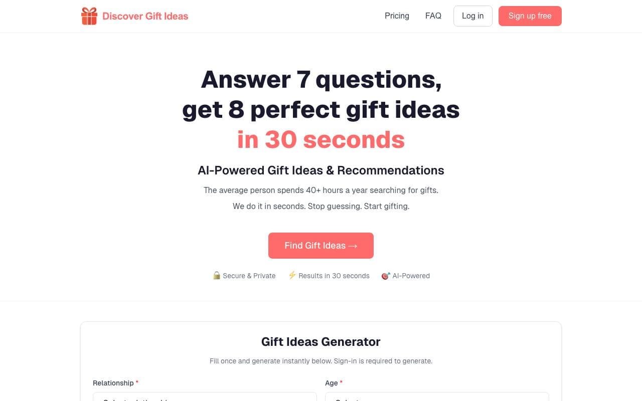 Discover Gift Ideas interface preview