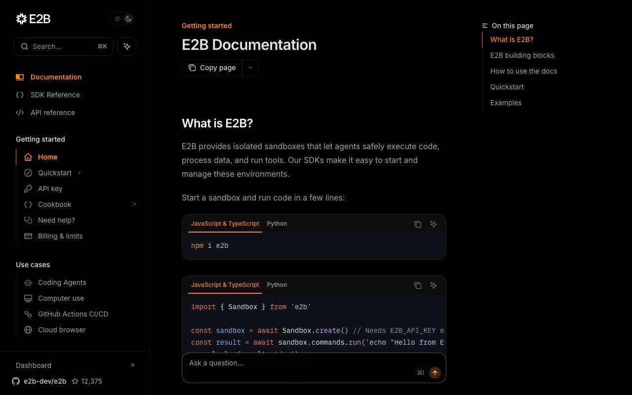 E2B Sandbox interface preview