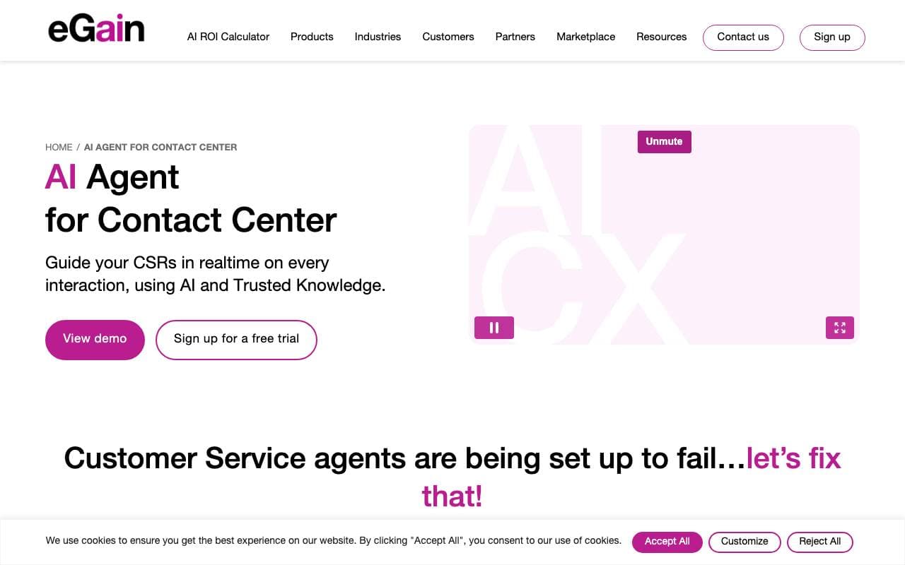 eGain AI Agent for Contact Center interface preview