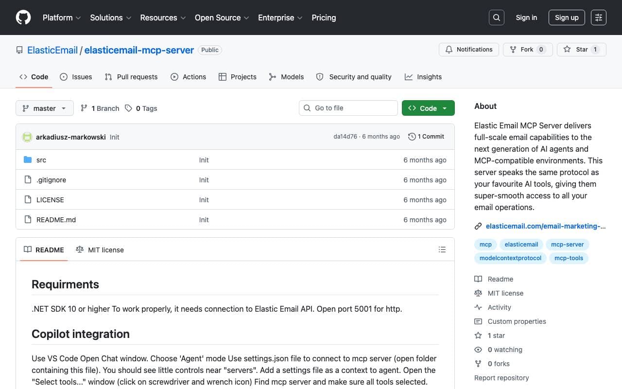 Elastic Email MCP Server interface preview
