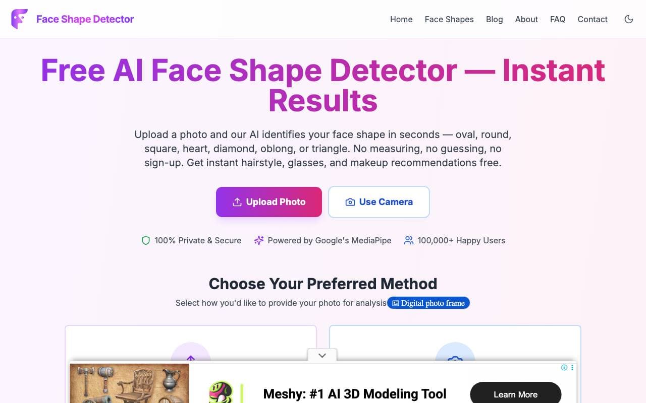 Face Shape Detector interface preview