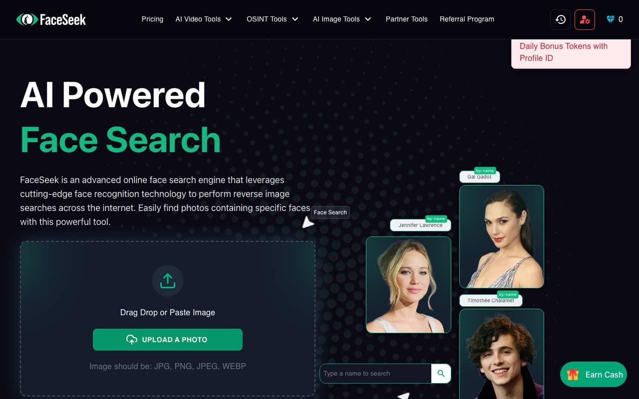 FaceSeek interface preview