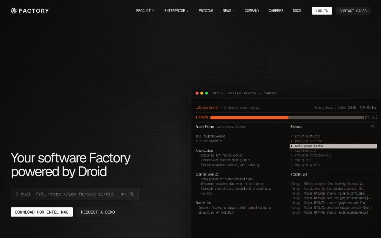 Factory AI interface preview