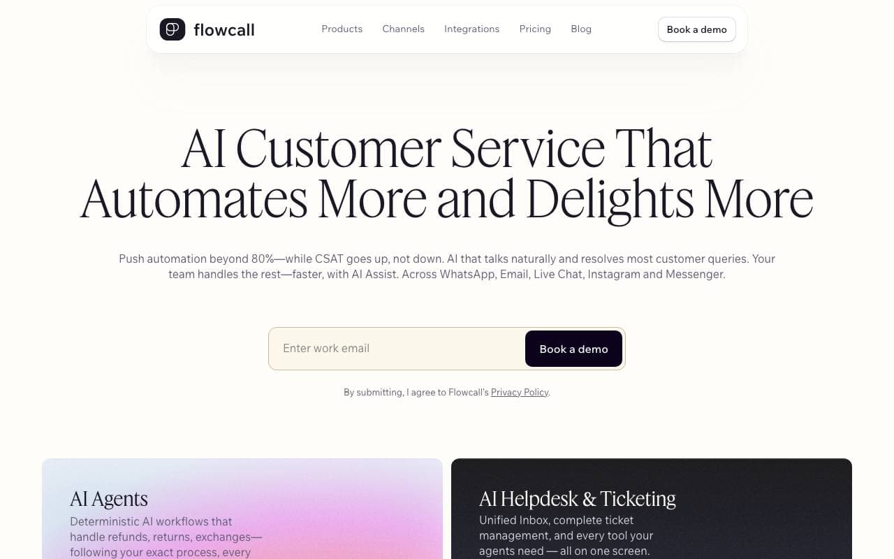 Flowcall AI Customer Service interface preview