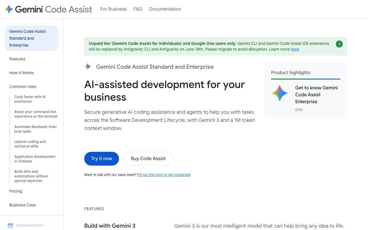 Gemini Code Assist interface preview
