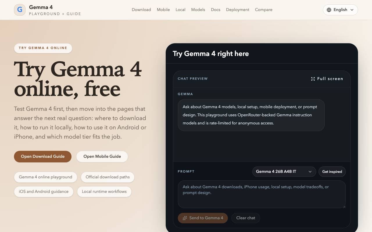 Gemma 4 interface preview