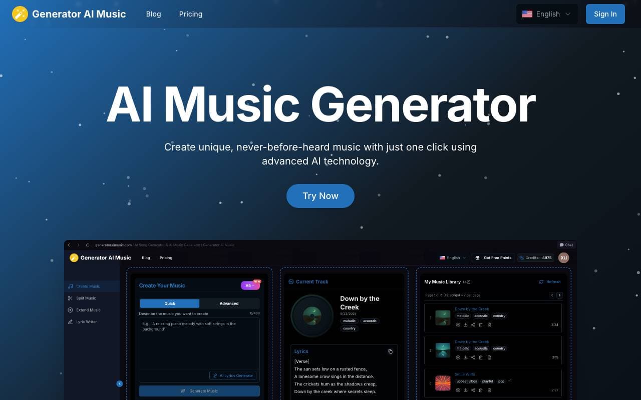 Generator AI Music interface preview