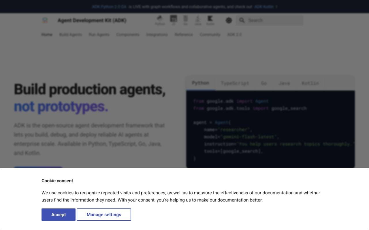 Google Agent Development Kit interface preview