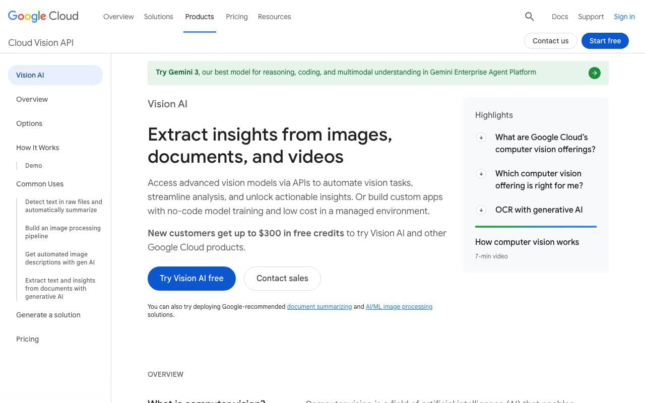 Google Cloud Vision API interface preview