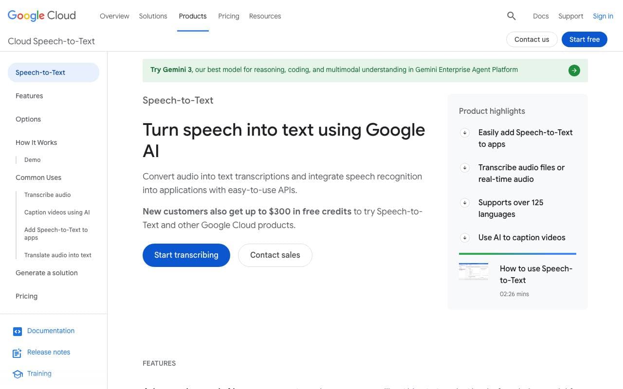 Google Speech-to-Text interface preview