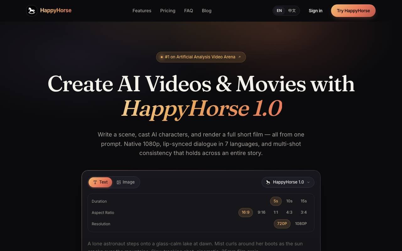 HappyHorse AI Video1.0 interface preview
