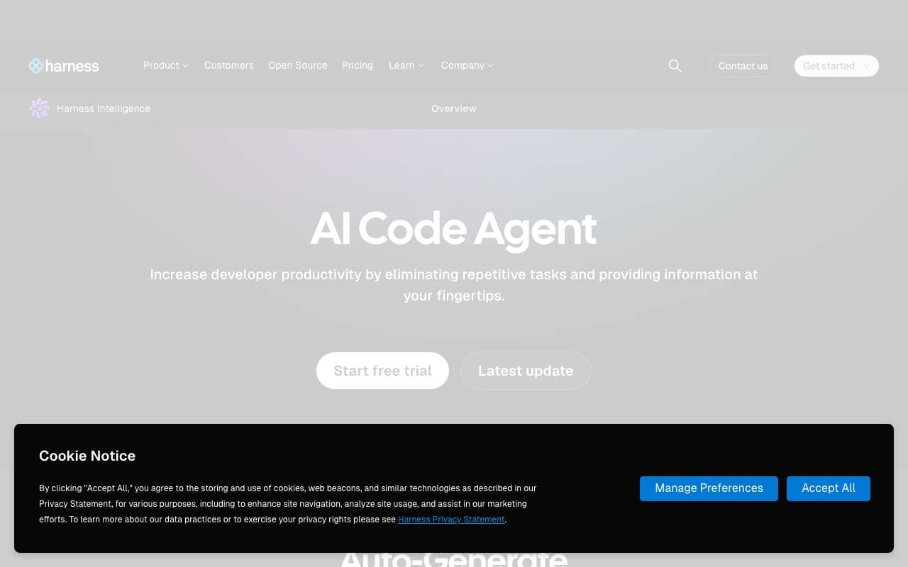 Harness AI Code Agent interface preview