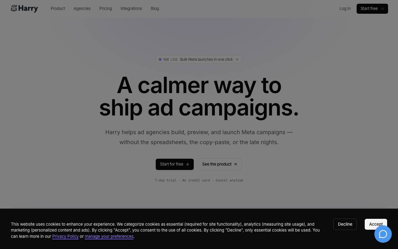 Harry – Automated Ad Campaign Launch Platform interface preview