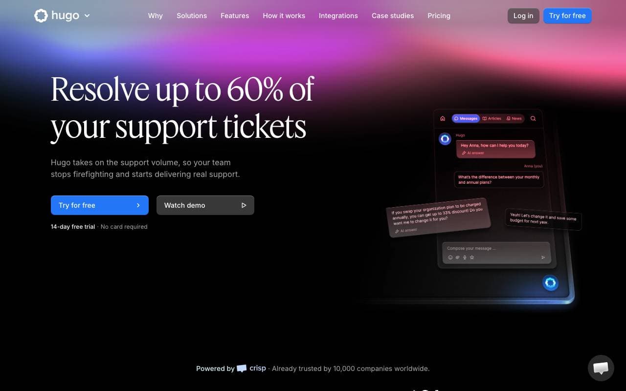 Hugo AI Agent interface preview