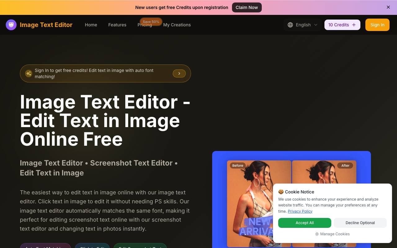 Image Text Editor interface preview