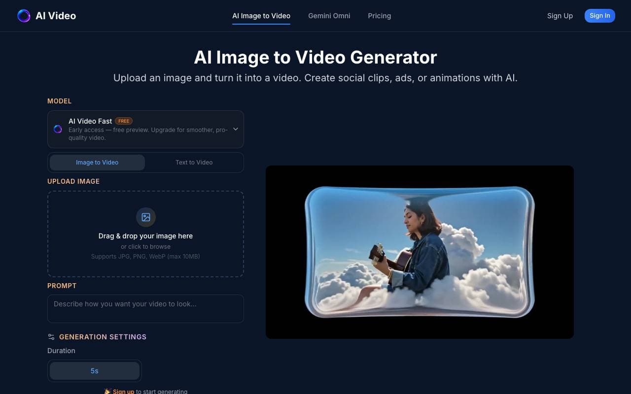 Image-to-Video-ai-tool interface preview