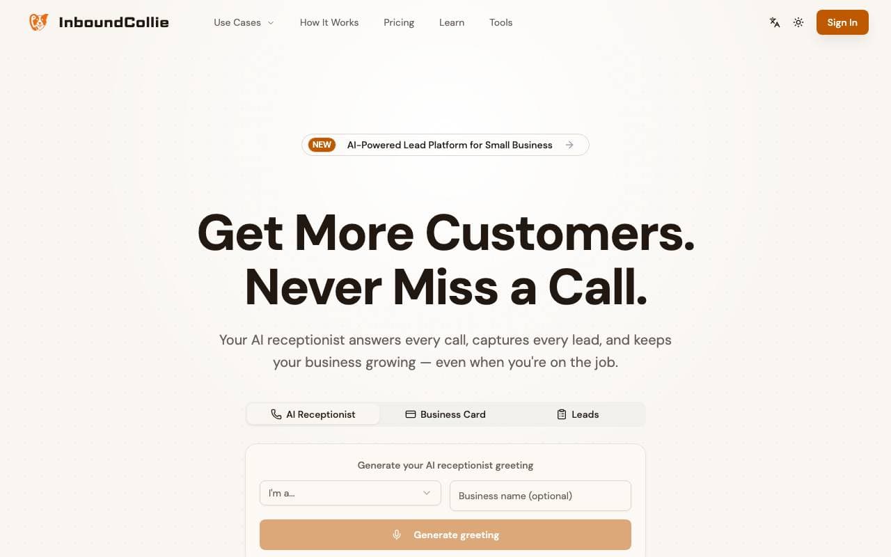 InboundCollie interface preview