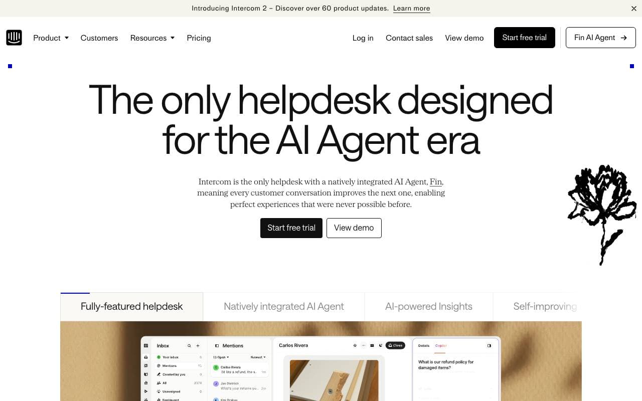 Intercom Fin AI Agent interface preview