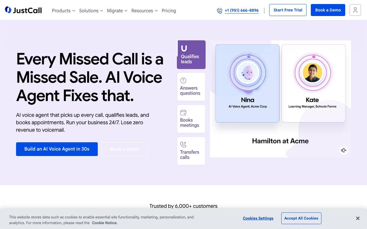 JustCall AI Voice Agent interface preview