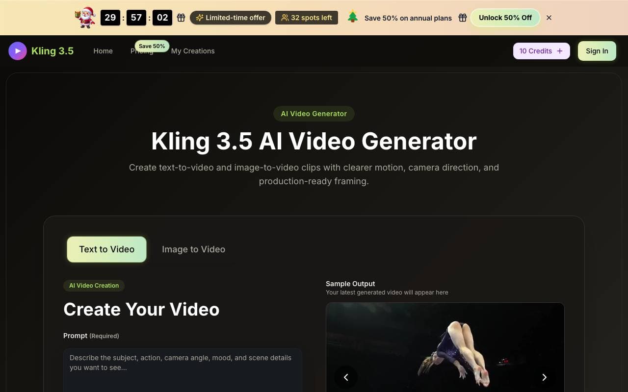 kling 3.5 interface preview