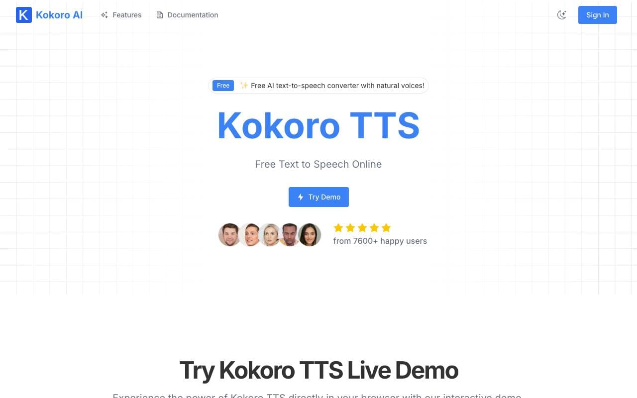 Kokoro AI interface preview