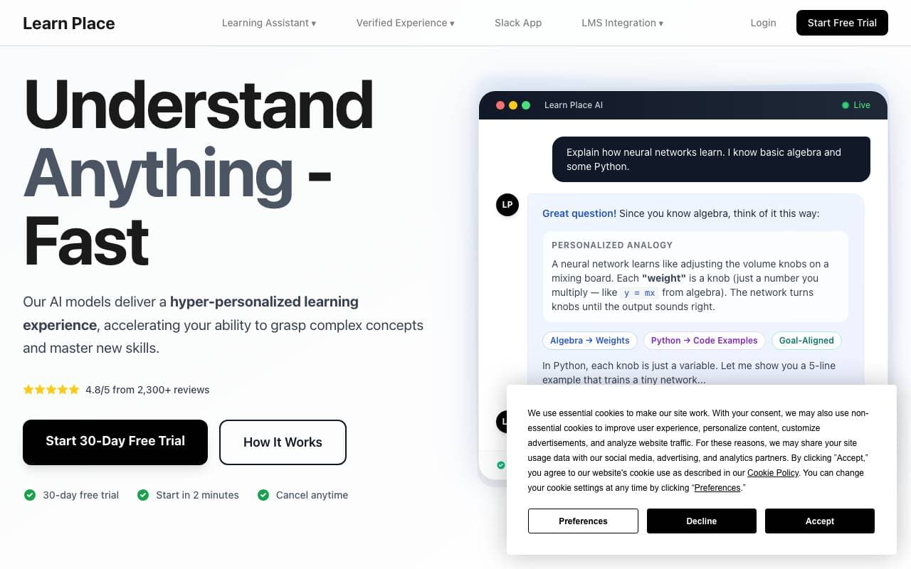 Learn Place Personalized Learning interface preview