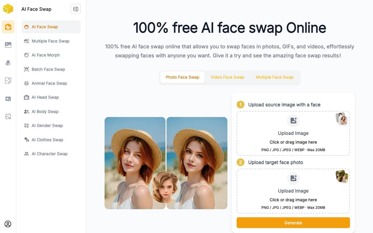 Live3D AI Face Swap interface preview