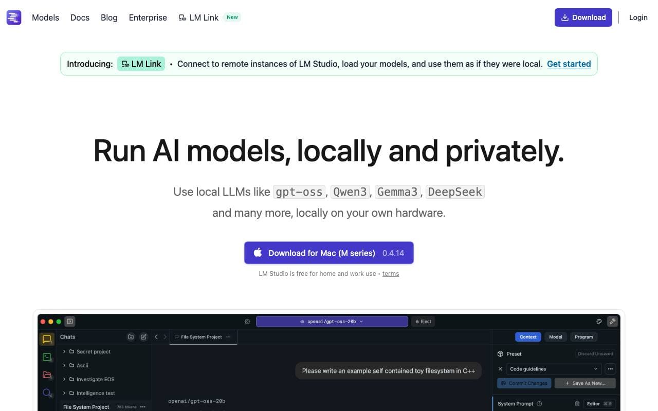 LM Studio interface preview