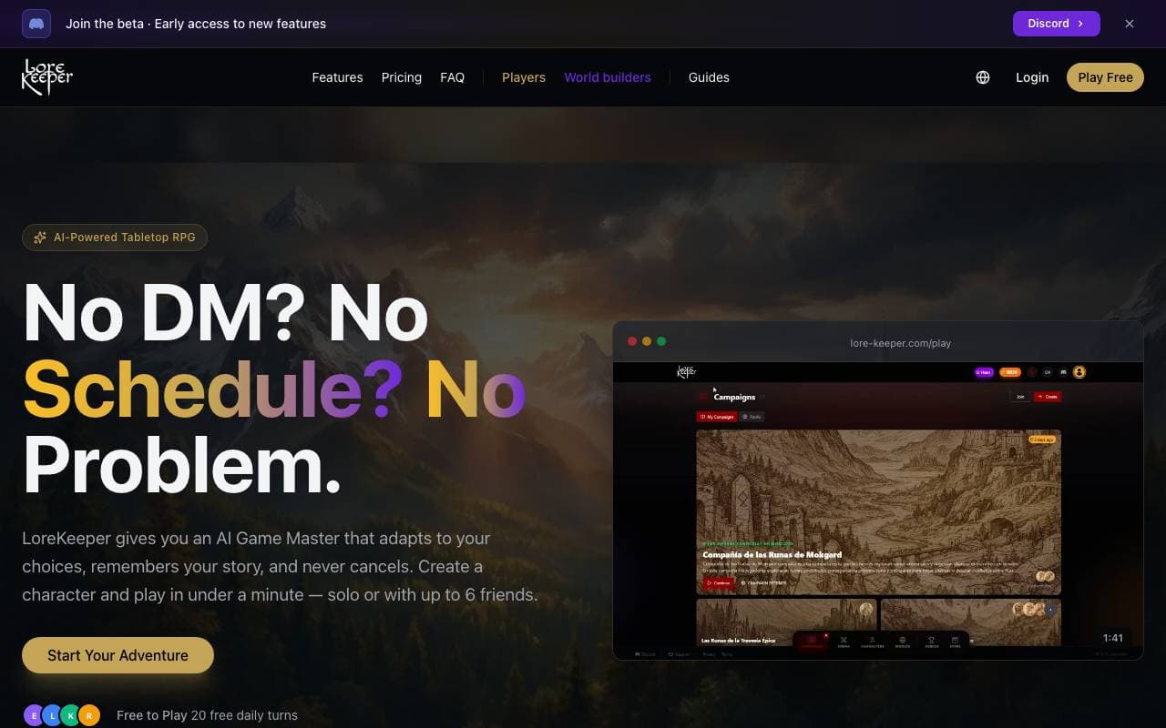 LoreKeeper interface preview