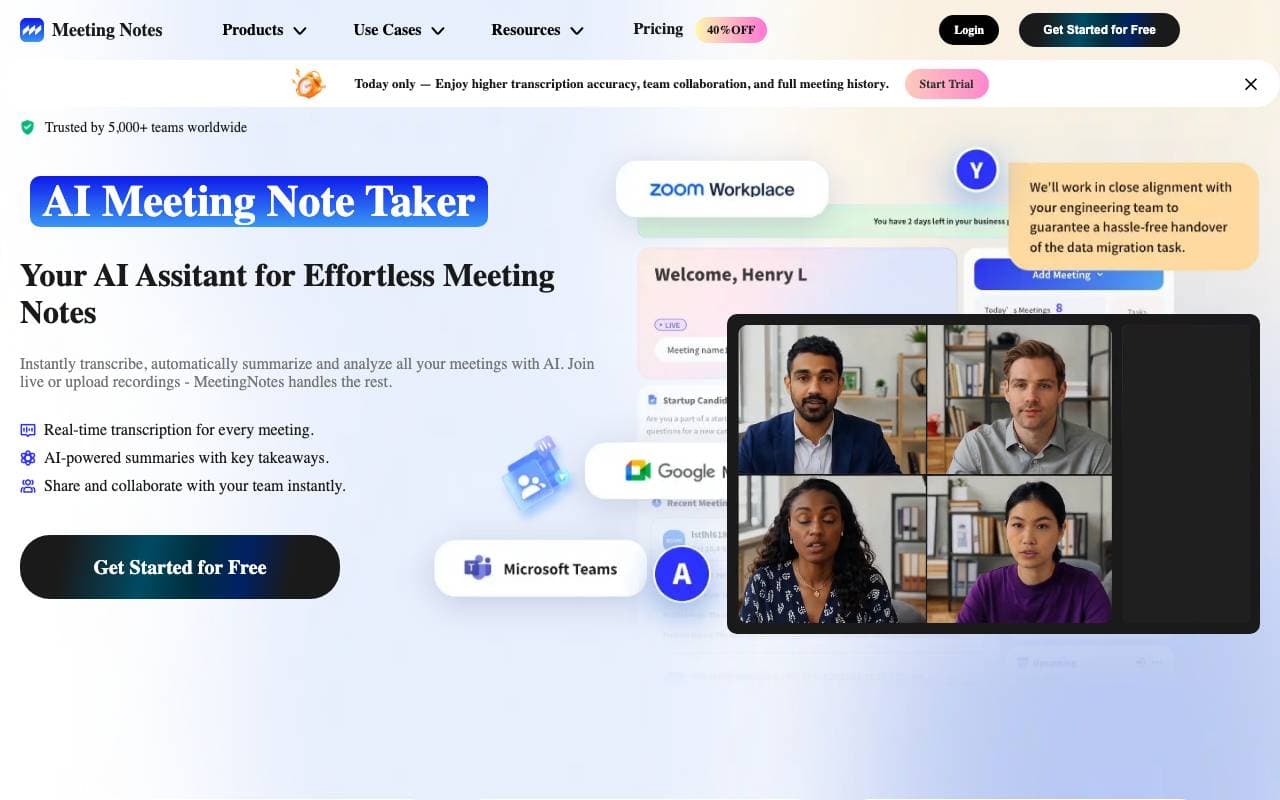 MeetingNotes interface preview
