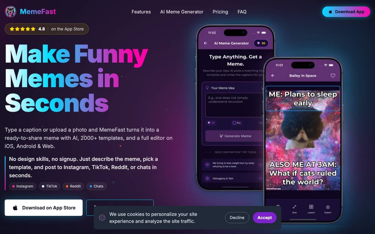MemeFast - AI Meme Generator & Meme Maker interface preview