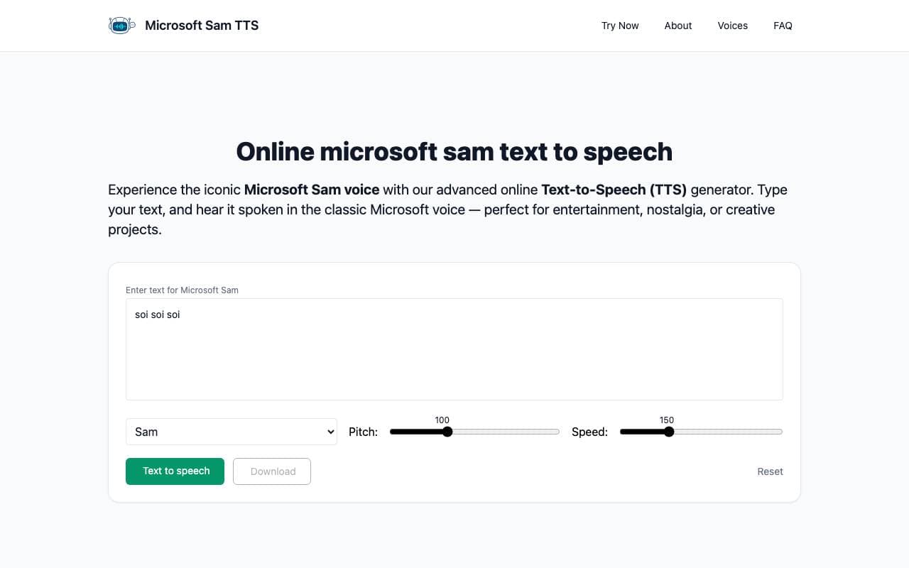 Microsoft Sam TTS interface preview