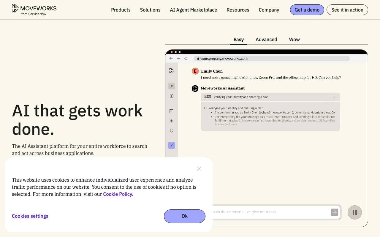 Moveworks AI Assistant interface preview