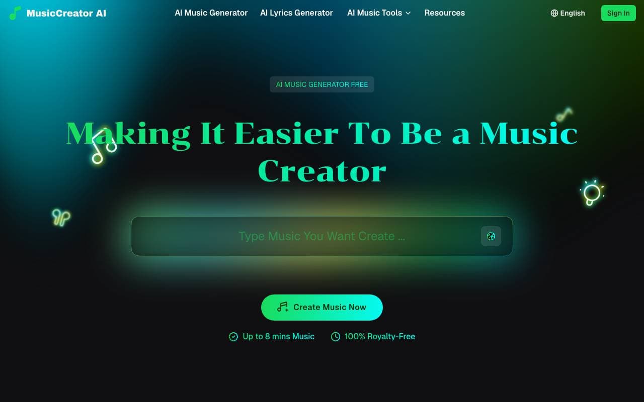 Musiccreator AI interface preview