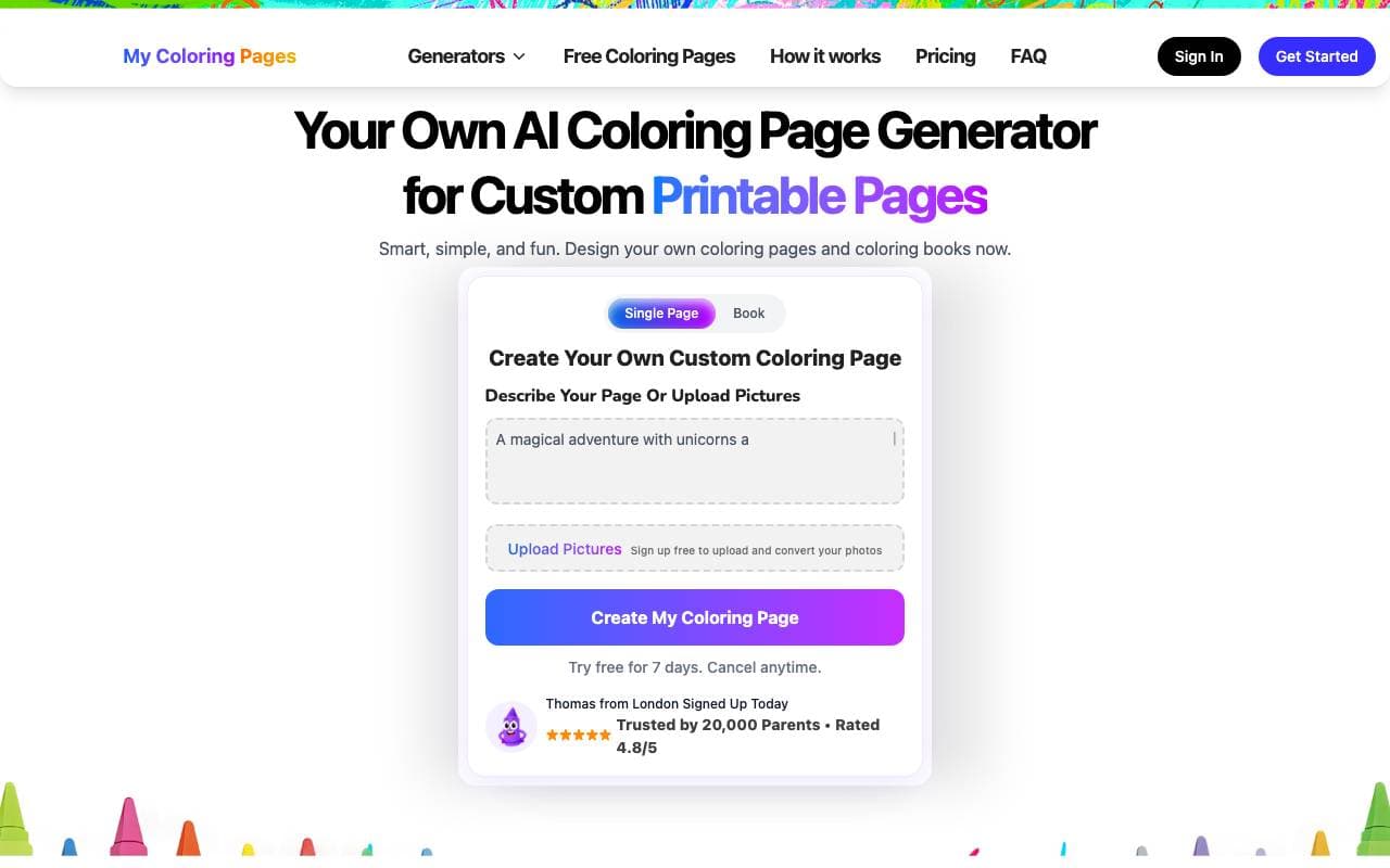 My Coloring Pages interface preview