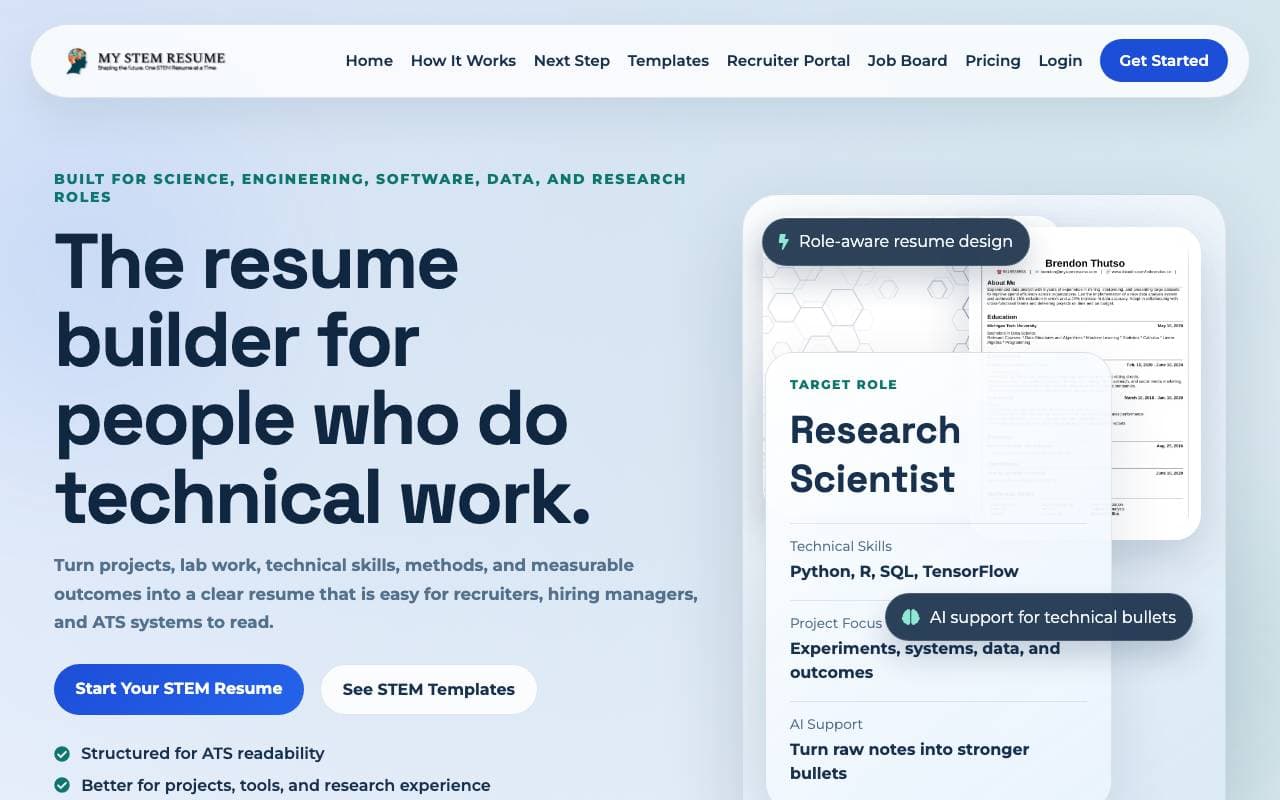 My STEM Resume interface preview