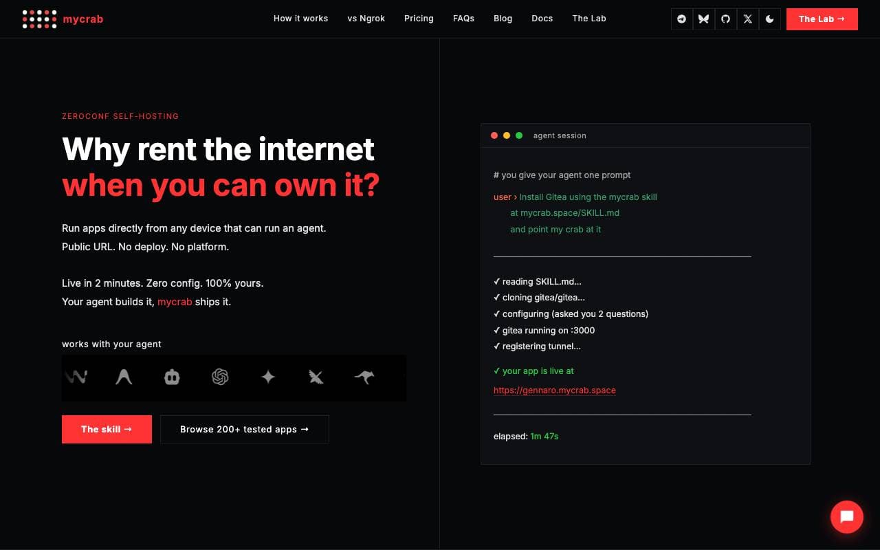 mycrab.space interface preview