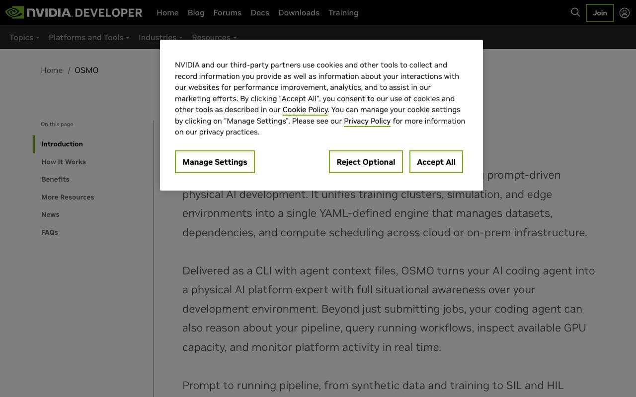NVIDIA Omniverse (OSMO) interface preview