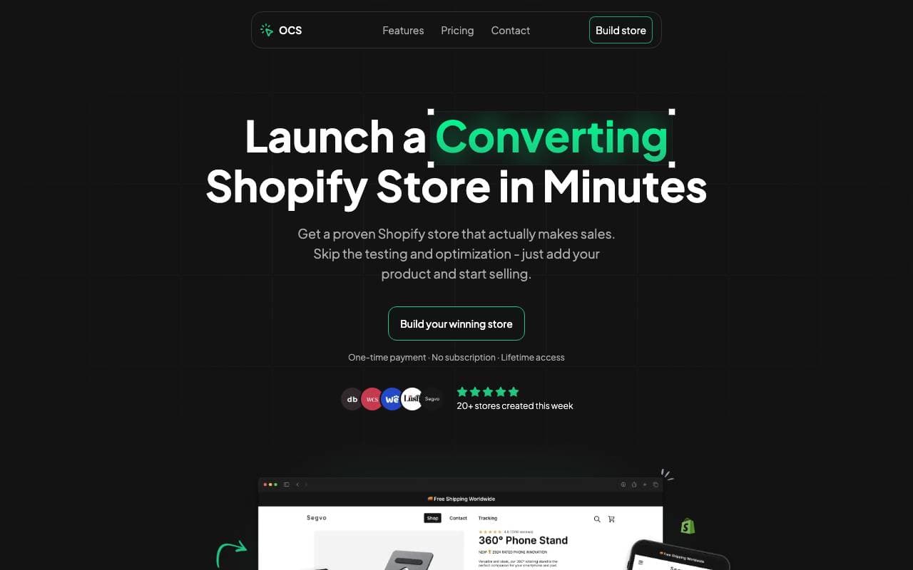 One Click Store interface preview