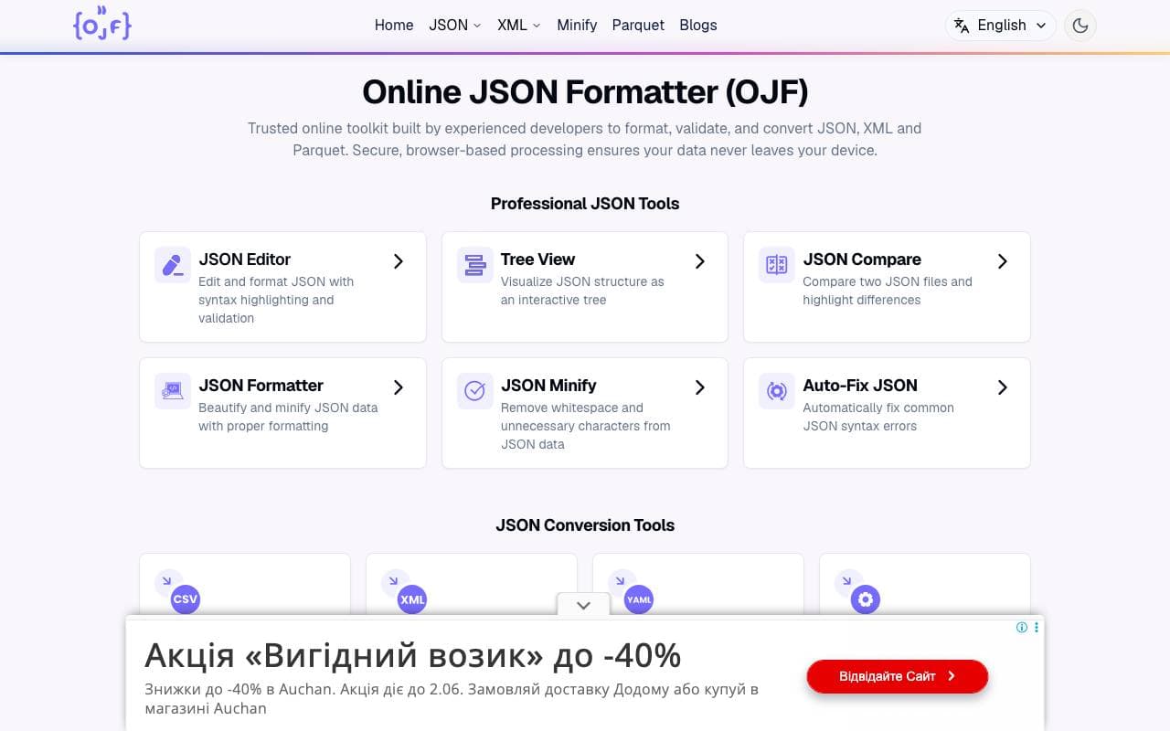 onlinejson formatt interface preview