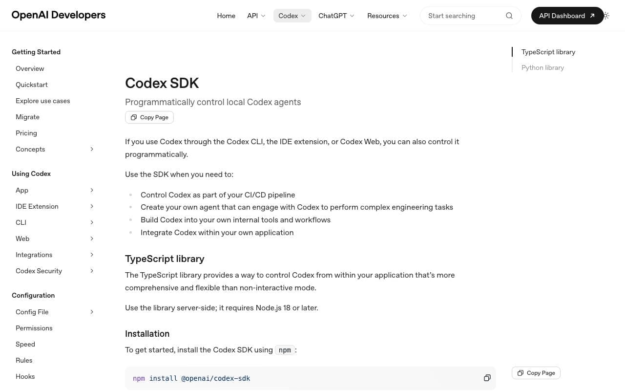 OpenAI Codex SDK interface preview