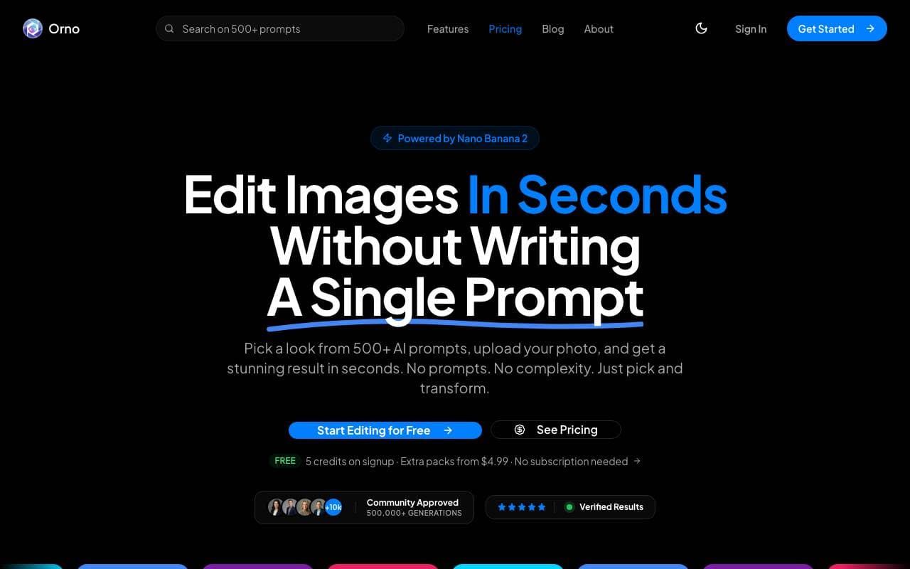 Orno — AI Image Editor interface preview