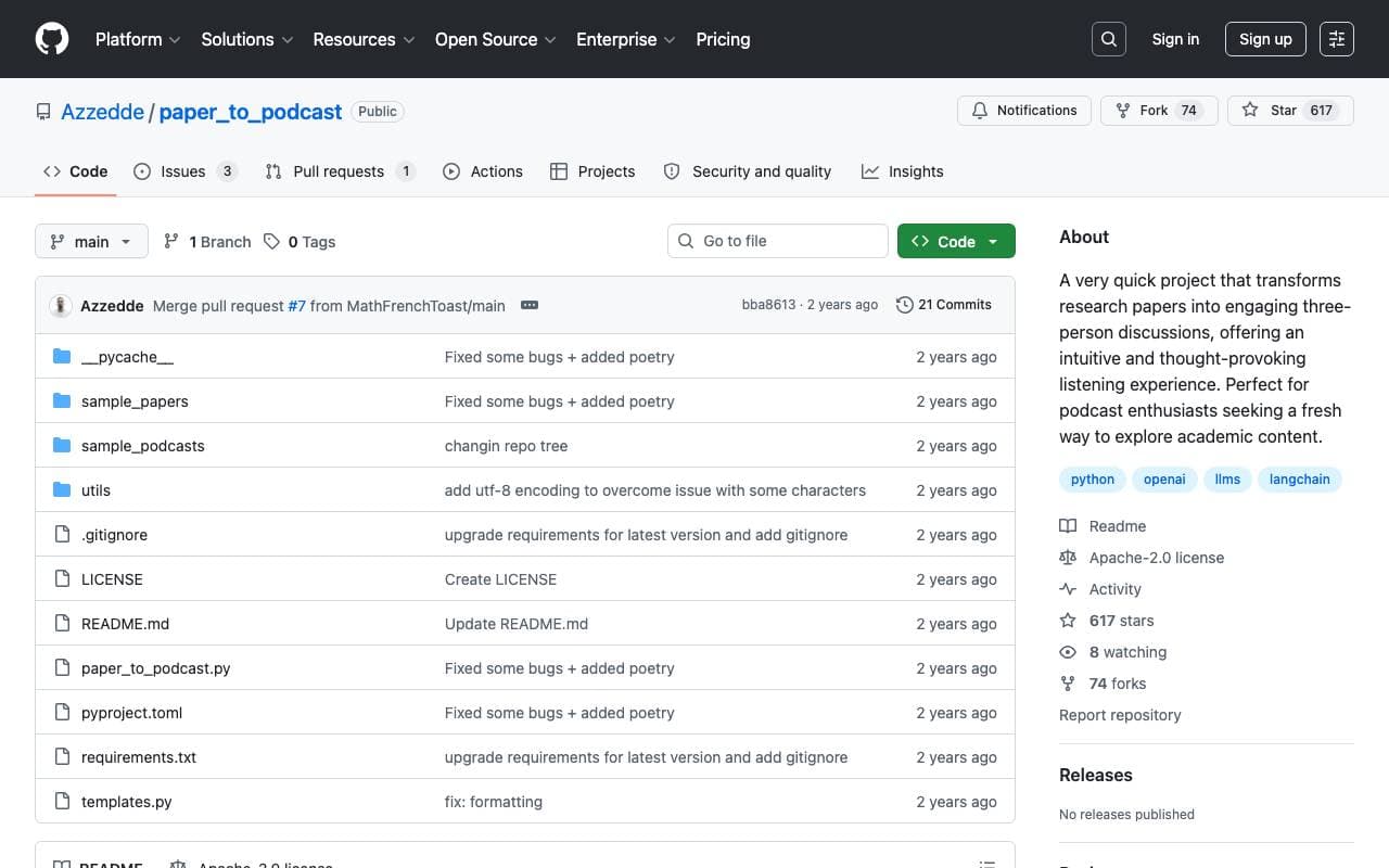PaperToPodcast interface preview